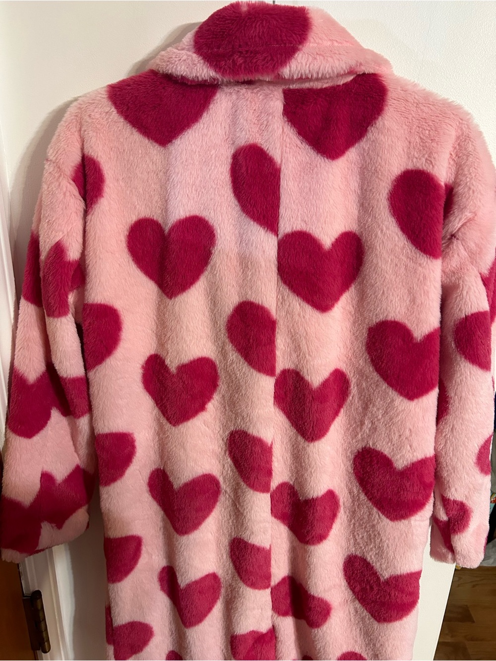 Buddy Love Pink Faux Fur Coat with Dark Pink Heart Print - Picture 8 of 10
